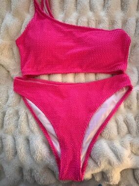 NWOT Amazon Hot Pink Textured Two-Piece Bikini